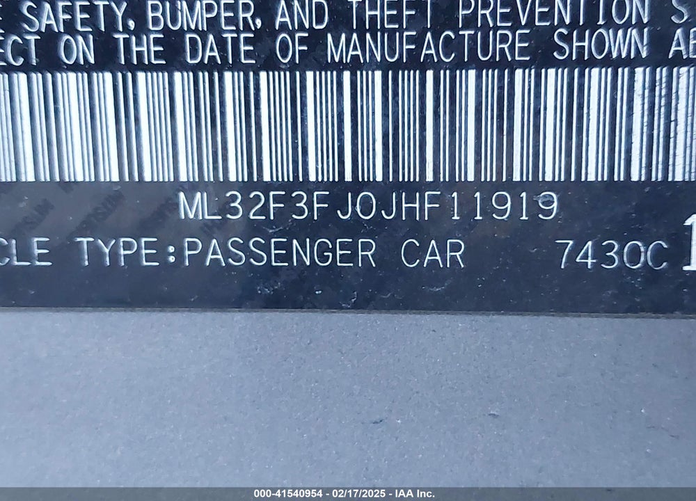 2018 MITSUBISHI MIRAGE G4 VIN: ML32F3FJ0JHF11919