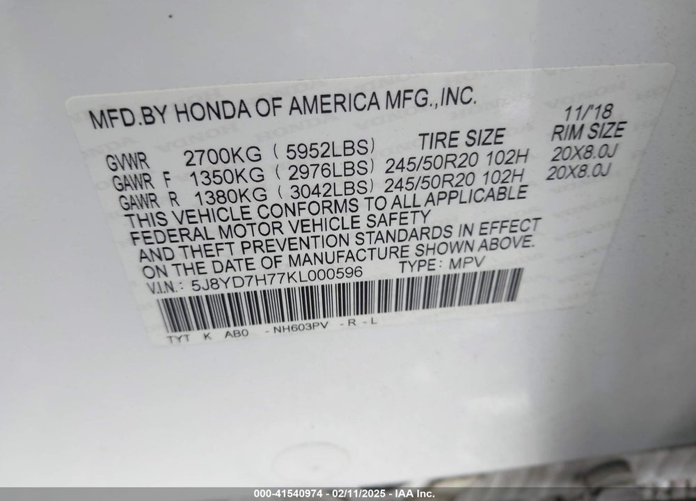 2019 ACURA MDX SPORT HYBRID ADVANCE PACKAGE VIN: 5J8YD7H77KL000596