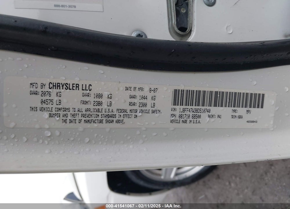 2008 JEEP COMPASS SPORT VIN: 1J8FF47W38D510740