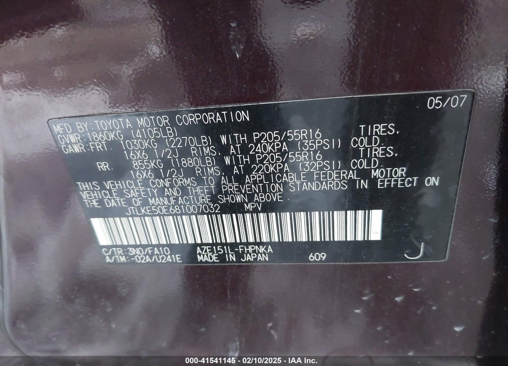 2008 SCION XB VIN: JTLKE50E681007032
