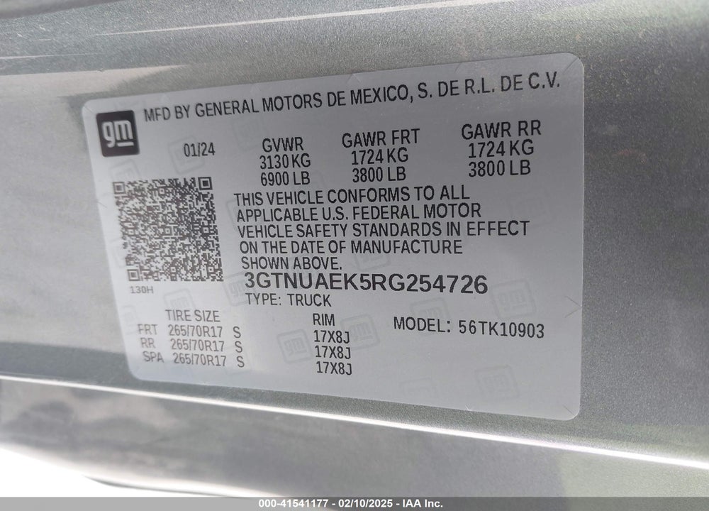 2024 GMC SIERRA 1500 VIN: 3GTNUAEK5RG254726