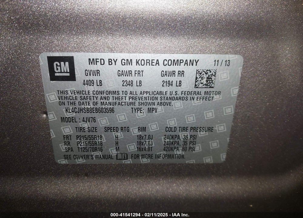 2014 BUICK ENCORE PREMIUM VIN: KL4CJHSB8EB603596
