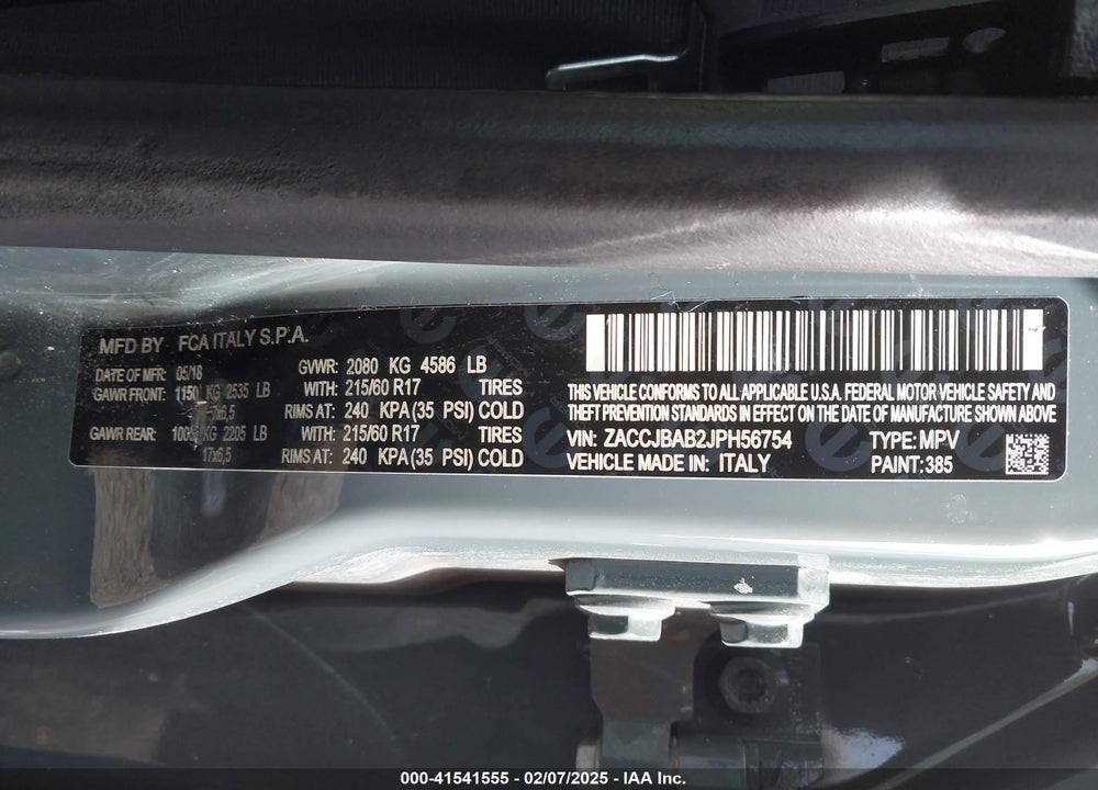2018 JEEP RENEGADE UPLAND EDITION 4X4 VIN: ZACCJBAB2JPH56754
