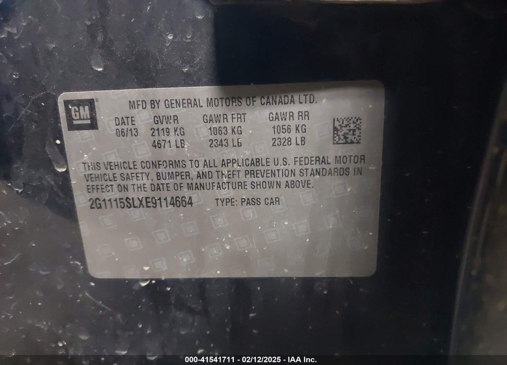 2014 CHEVROLET IMPALA VIN: 2G1115SLXE9114664