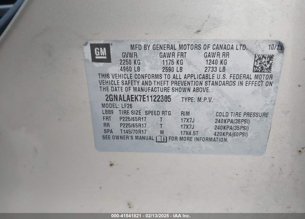 2014 CHEVROLET EQUINOX LS VIN: 2GNALAEK7E1122305