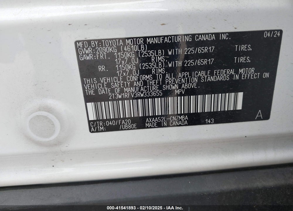 2024 TOYOTA RAV4 VIN: 2T3W1RFV3RW333655