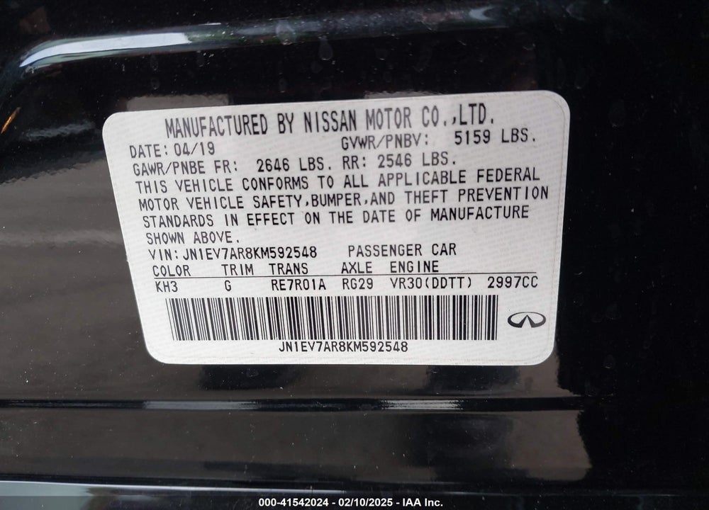 2019 INFINITI Q50 VIN: JN1EV7AR8KM592548