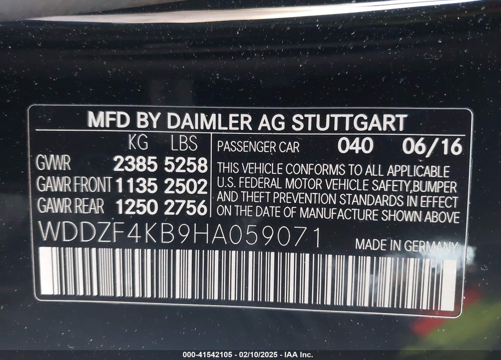 2017 MERCEDES-BENZ E 300 VIN: WDDZF4KB9HA059071