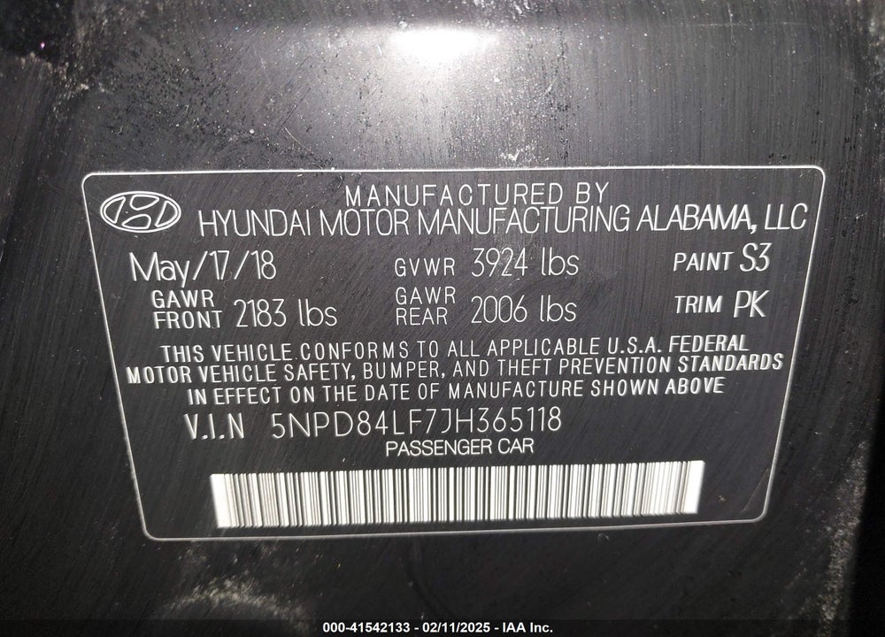 2018 HYUNDAI ELANTRA VIN: 5NPD84LF7JH365118