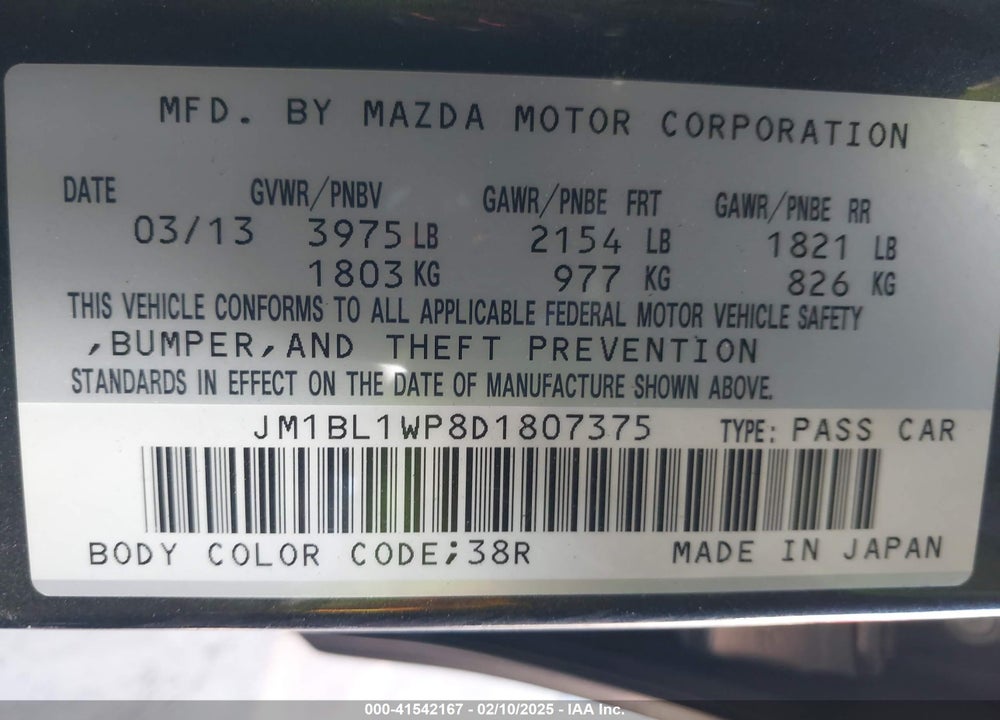 2013 MAZDA 3 I GRAND TOURING VIN: JM1BL1WP8D1807375