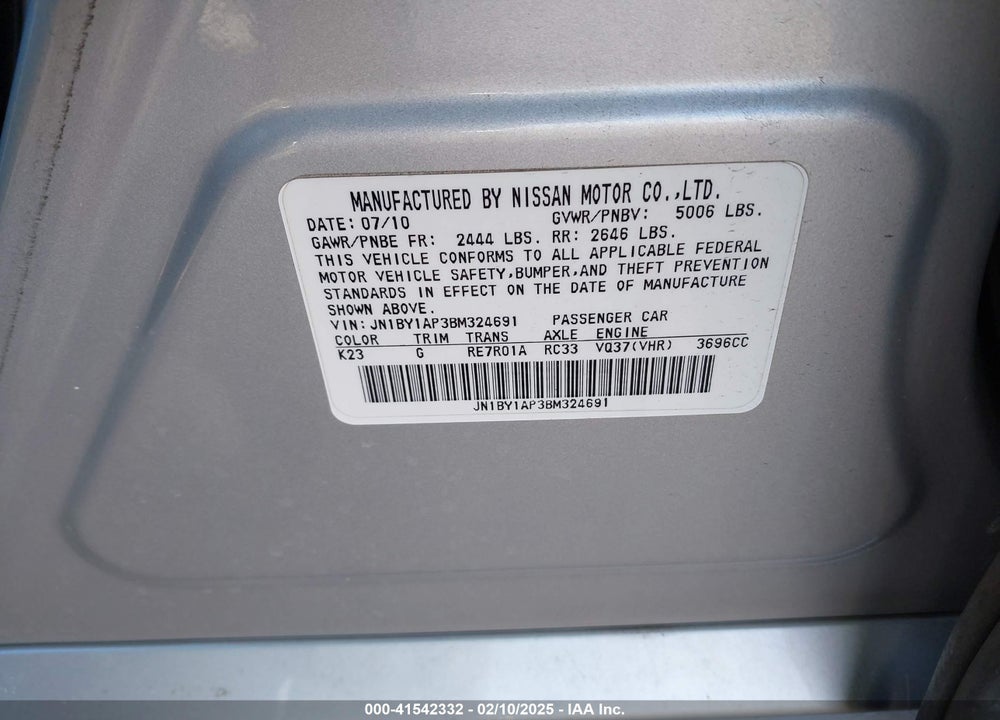 2011 INFINITI M37 VIN: JN1BY1AP3BM324691