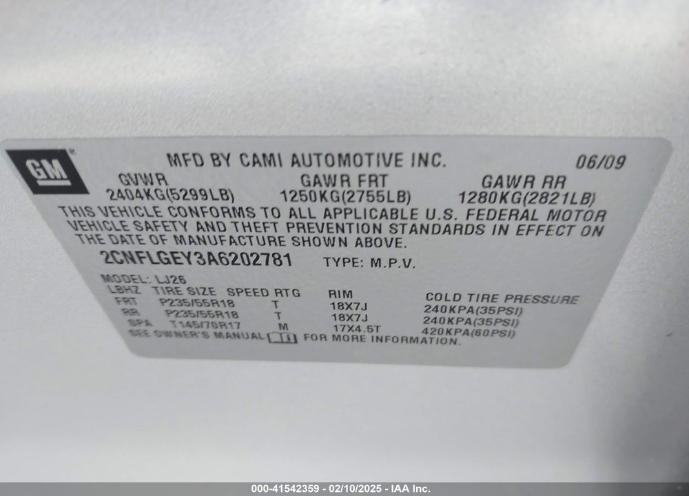 2010 CHEVROLET EQUINOX LTZ VIN: 2CNFLGEY3A6202781