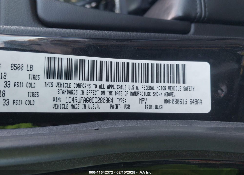 2012 JEEP GRAND CHEROKEE LAREDO VIN: 1C4RJFAG0CC280864