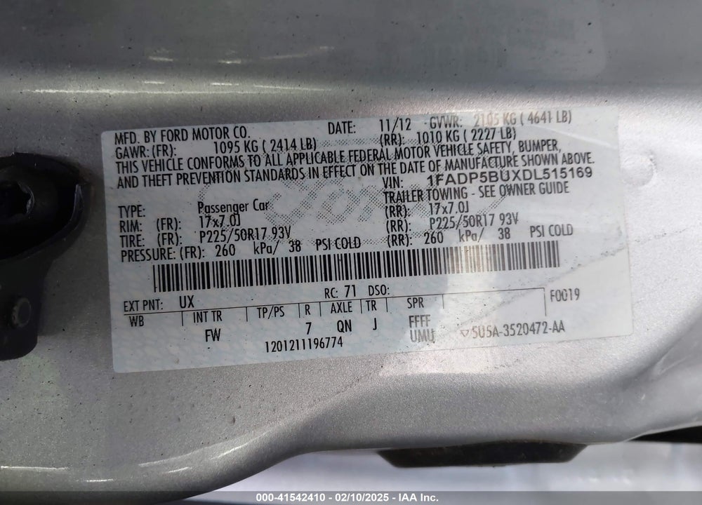 2013 FORD C-MAX HYBRID SEL VIN: 1FADP5BUXDL515169