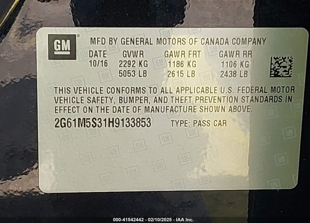 2017 CADILLAC XTS LUXURY VIN: 2G61M5S31H9133853