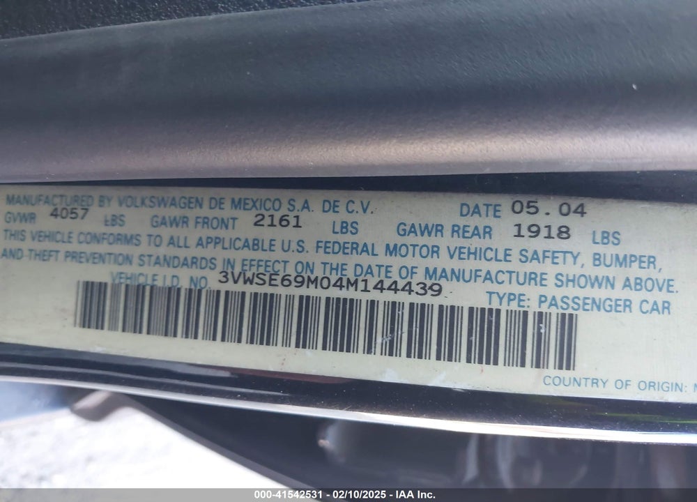 2004 VOLKSWAGEN JETTA VIN: 3VWSE69M04M144439