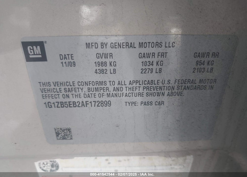 2010 CHEVROLET MALIBU VIN: 1G1ZB5EB2AF172899