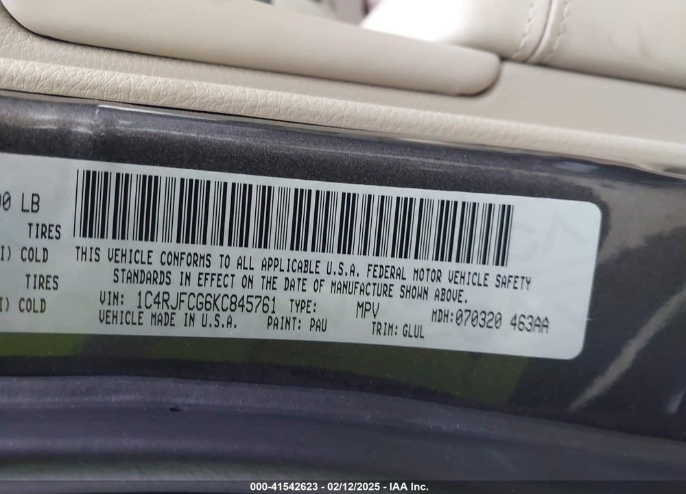 2019 JEEP GRAND CHEROKEE VIN: 1C4RJFCG6KC845761