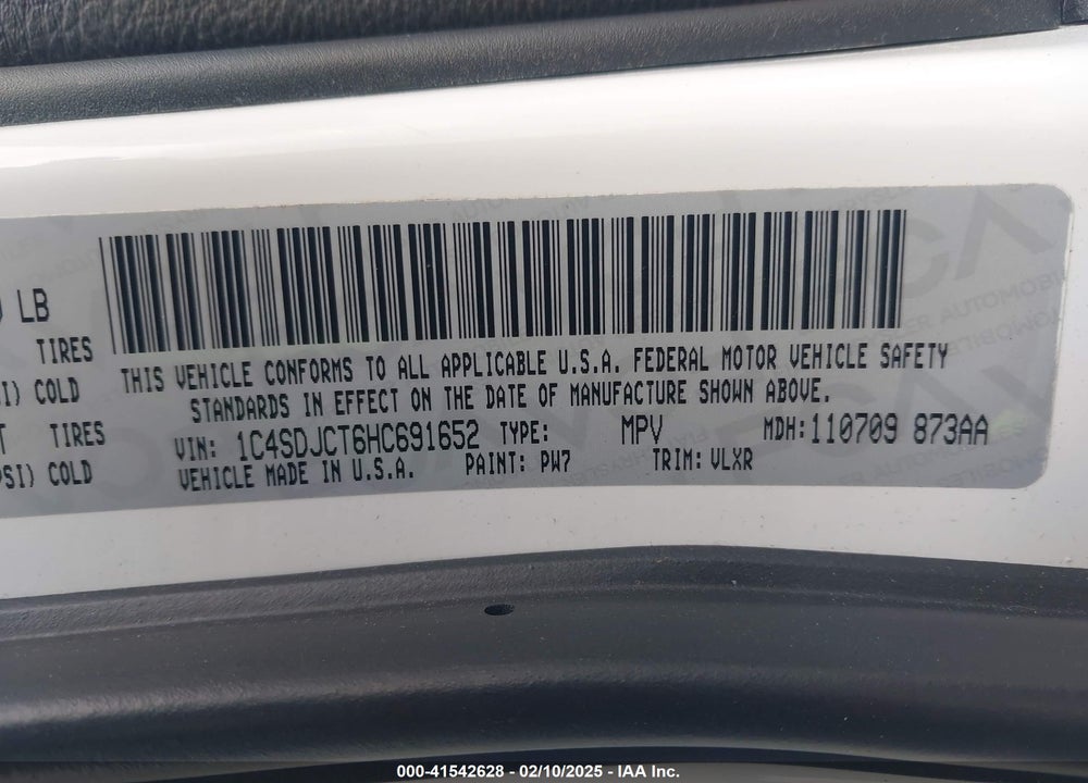 2017 DODGE DURANGO VIN: 1C4SDJCT6HC691652