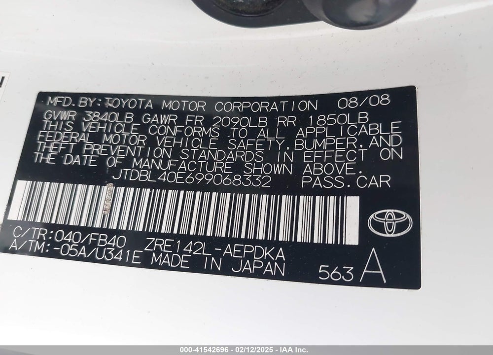 2009 TOYOTA COROLLA VIN: JTDBL40E699068332