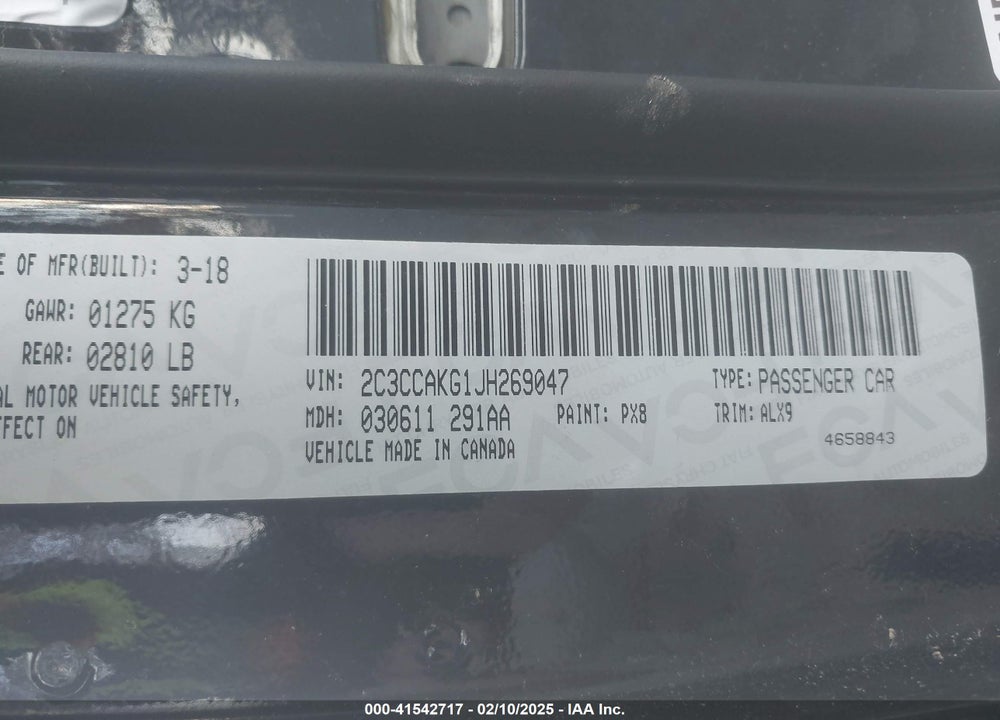 2018 CHRYSLER 300 VIN: 2C3CCAKG1JH269047