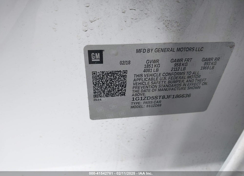 2018 CHEVROLET MALIBU LT VIN: 1G1ZD5ST8JF186636