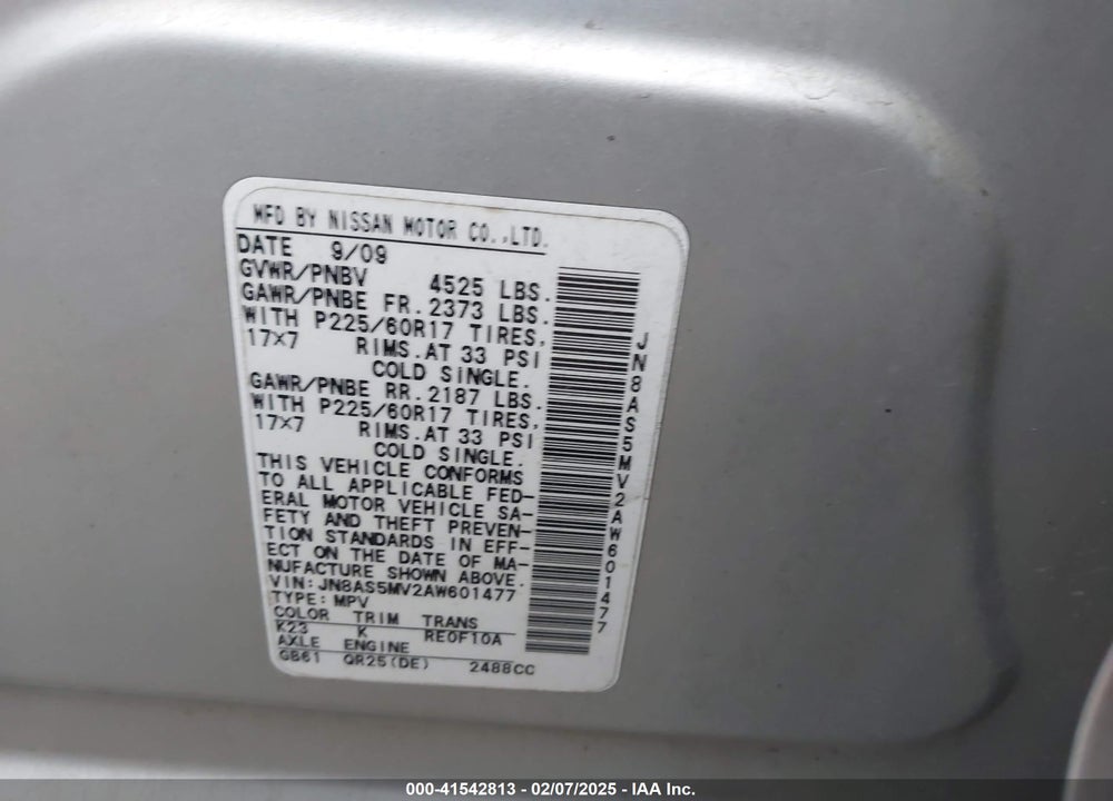 2010 NISSAN ROGUE SL VIN: JN8AS5MV2AW601477