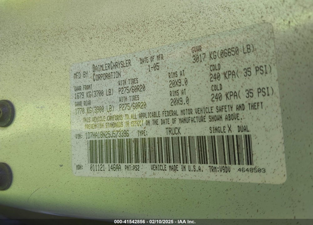 2005 DODGE RAM 1500 SLT/LARAMIE VIN: 1D7HA18N25J573396