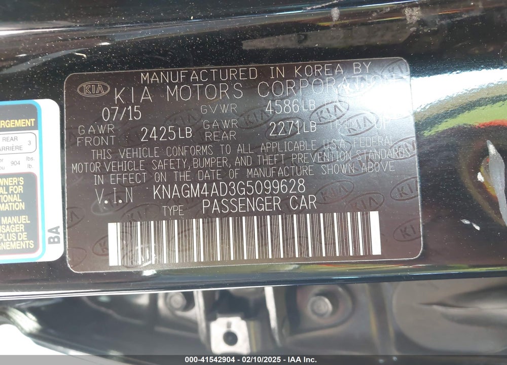 2016 KIA OPTIMA HYBRID VIN: KNAGM4AD3G5099628