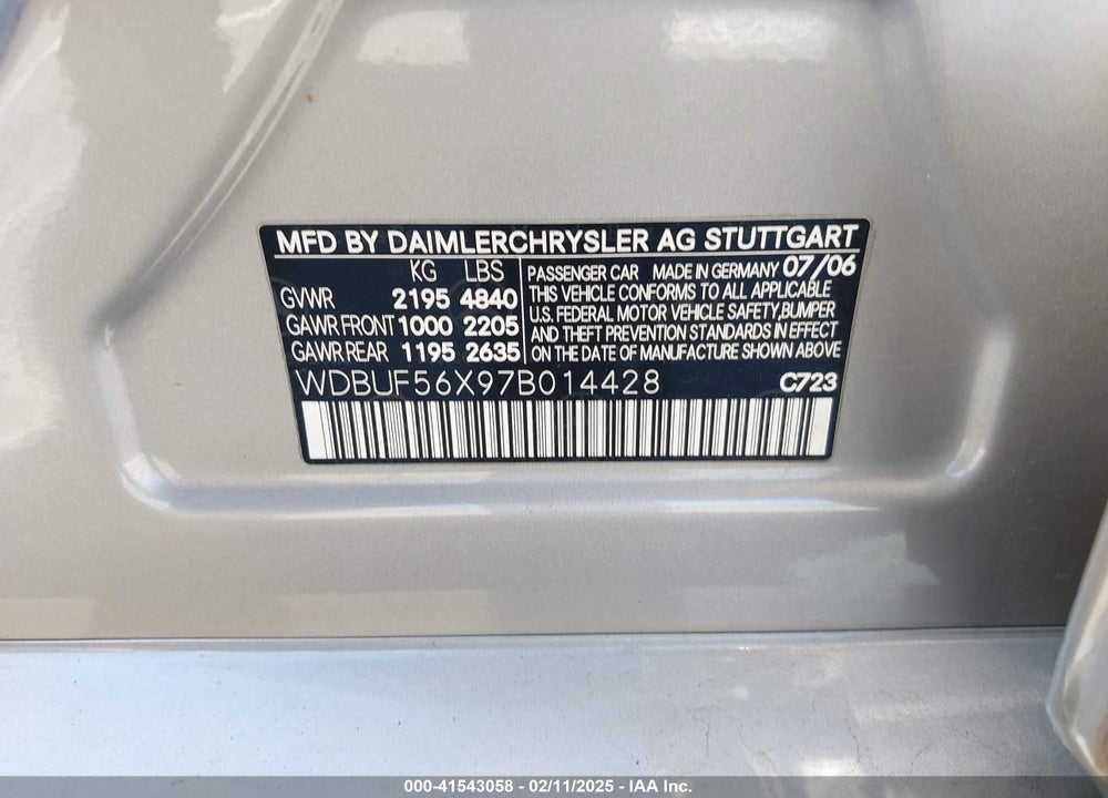 2007 MERCEDES-BENZ E 350 VIN: WDBUF56X97B014428