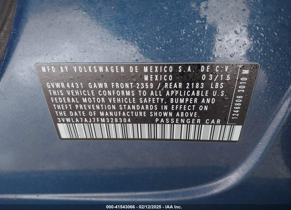 2015 VOLKSWAGEN JETTA 2.0L TDI SE VIN: 3VWLA7AJ7FM328304