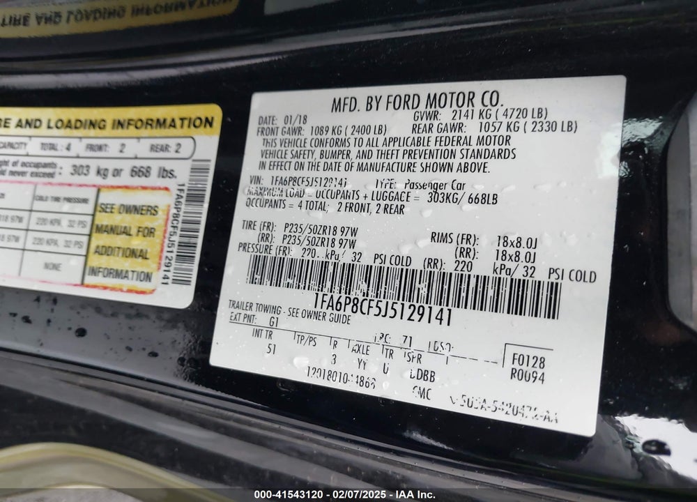 2018 FORD MUSTANG VIN: 1FA6P8CF5J5129141