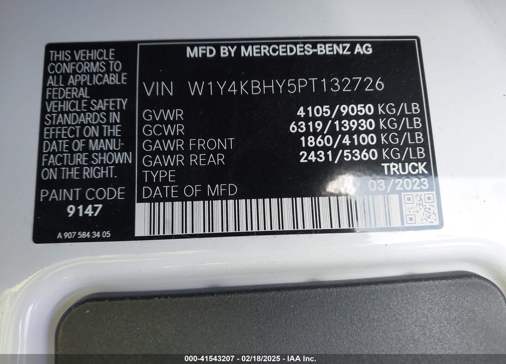 2023 MERCEDES-BENZ SPRINTER 2500 VIN: W1Y4KBHY5PT132726