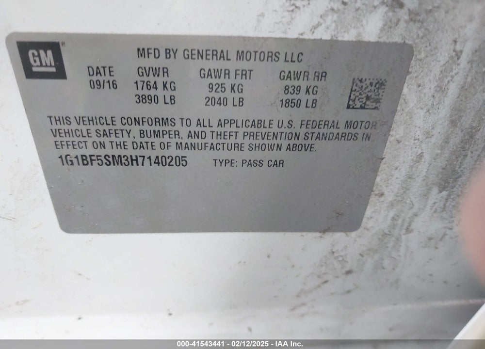 2017 CHEVROLET CRUZE VIN: 1G1BF5SM3H7140205