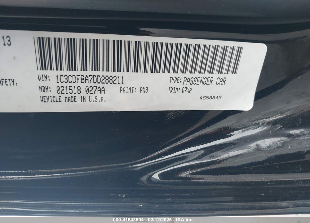 2013 DODGE DART VIN: 1C3CDFBA7DD288211