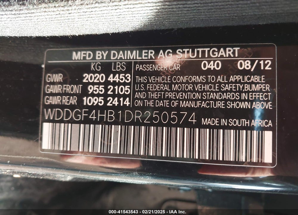 2013 MERCEDES-BENZ C 250 VIN: WDDGF4HB1DR250574