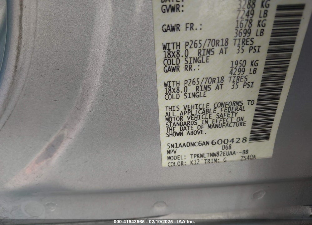2010 NISSAN ARMADA SE VIN: 5N1AA0NC6AN600428