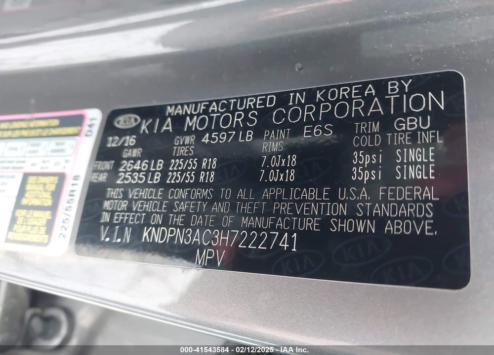 2017 KIA SPORTAGE VIN: KNDPN3AC3H7222741