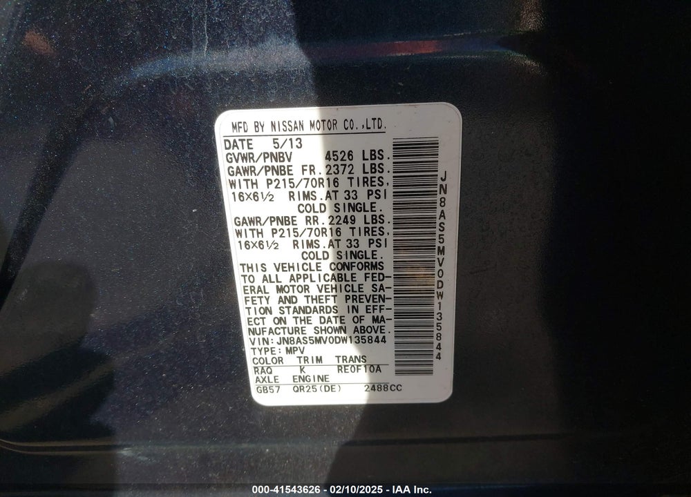 2013 NISSAN ROGUE VIN: JN8AS5MV0DW135844