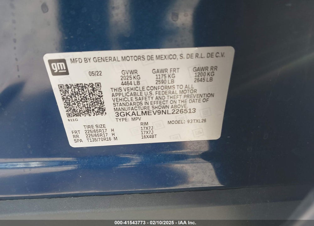 2022 GMC TERRAIN VIN: 3GKALMEV9NL226513