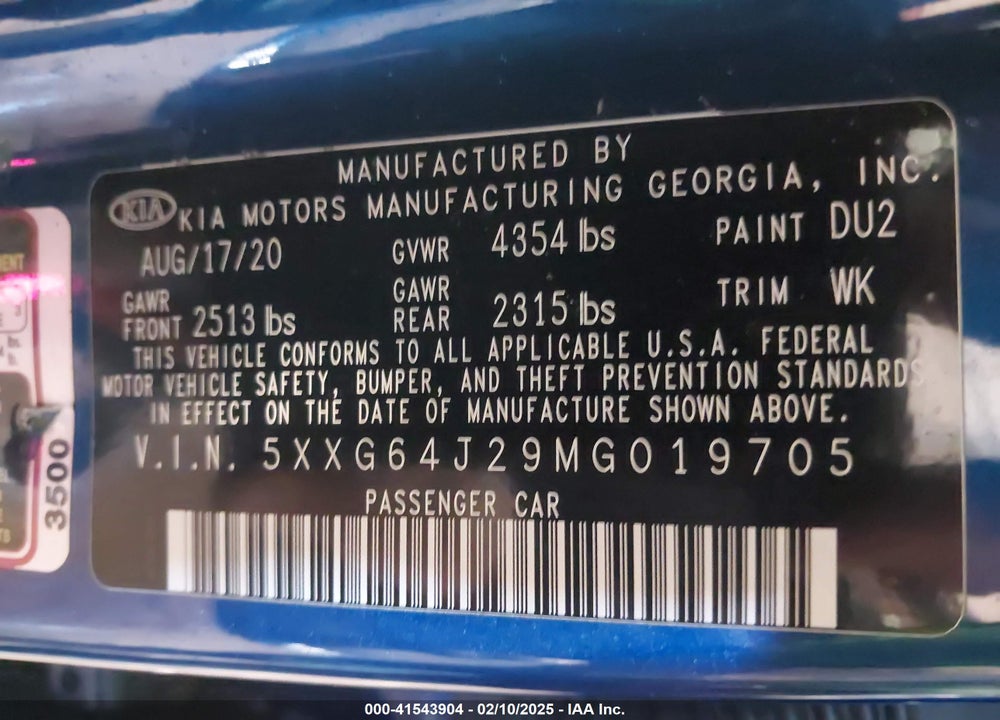 2021 KIA K5 GT LINE VIN: 5XXG64J29MG019705