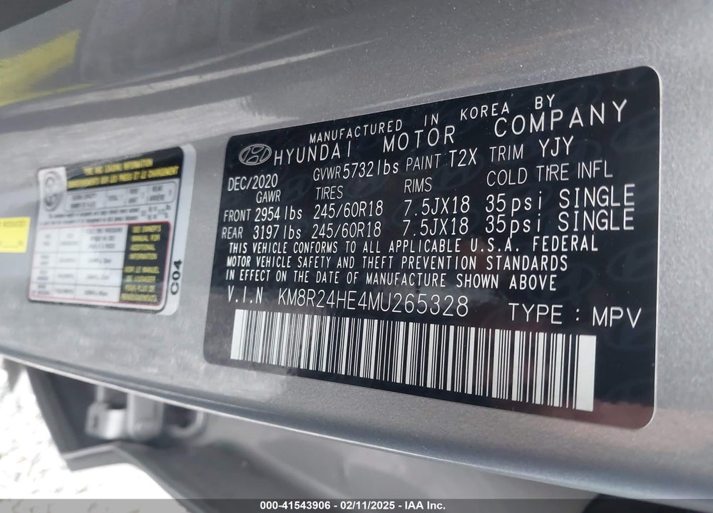2021 HYUNDAI PALISADE VIN: KM8R24HE4MU265328