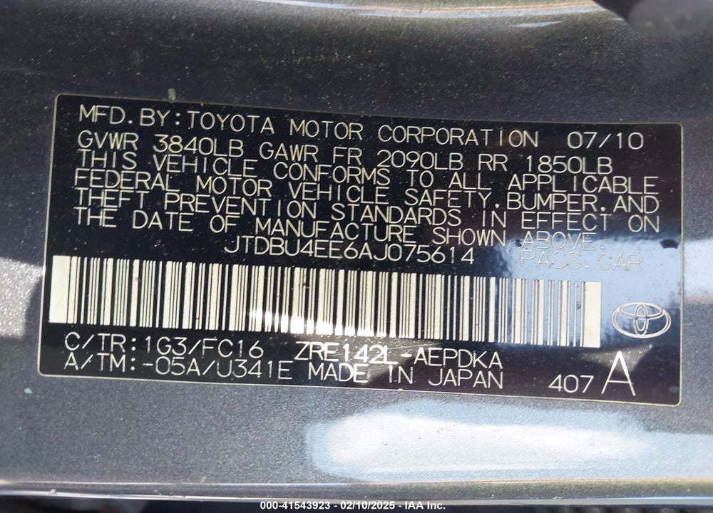 2010 TOYOTA COROLLA LE VIN: JTDBU4EE6AJ075614