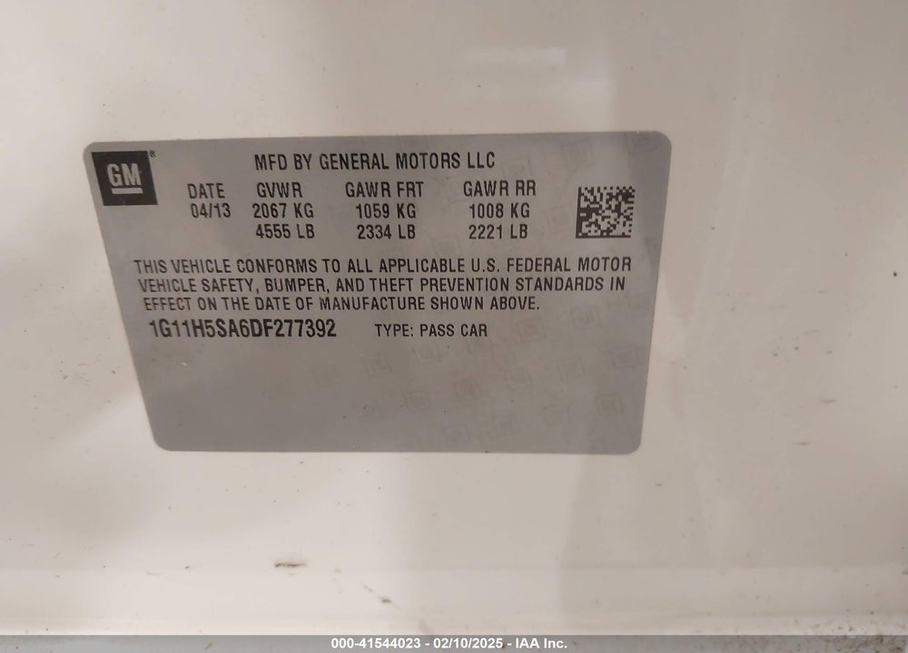 2013 CHEVROLET MALIBU VIN: 1G11H5SA6DF277392