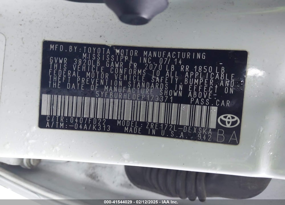 2014 TOYOTA COROLLA VIN: 5YFBURHE0EP173371