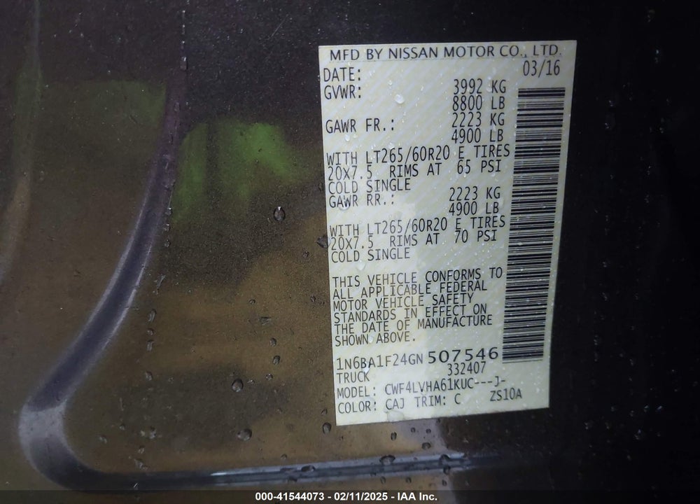 2016 NISSAN TITAN XD VIN: 1N6BA1F24GN507546