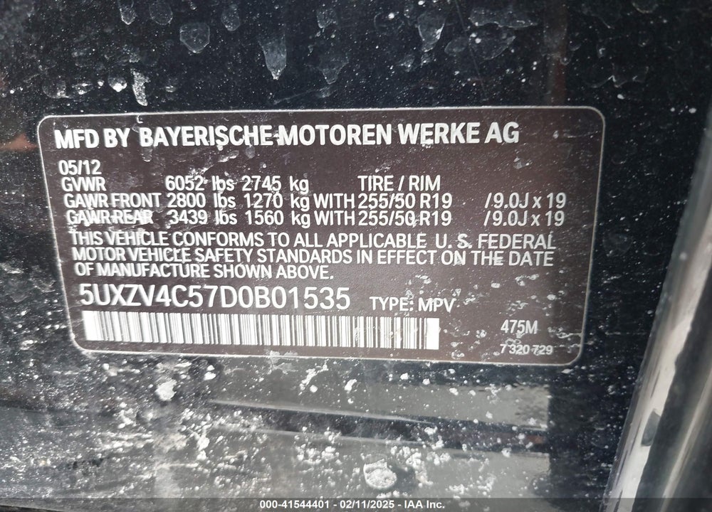 2013 BMW X5 VIN: 5UXZV4C57D0B01535