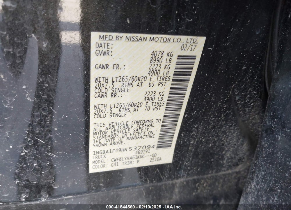 2017 NISSAN TITAN XD VIN: 1N6BA1F49HN537094
