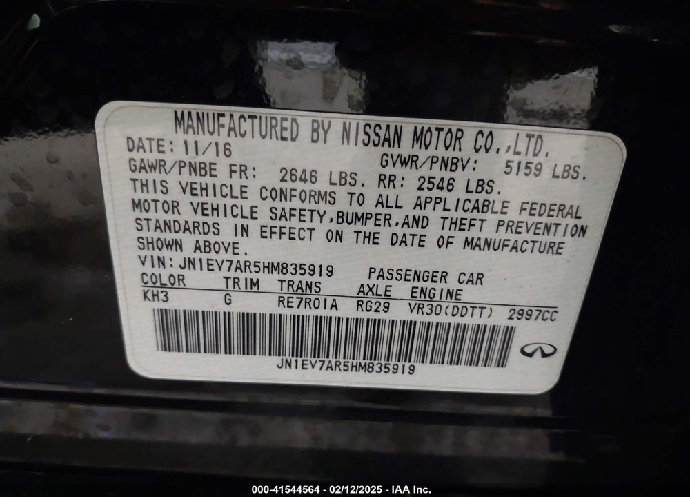 2017 INFINITI Q50 VIN: JN1EV7AR5HM835919