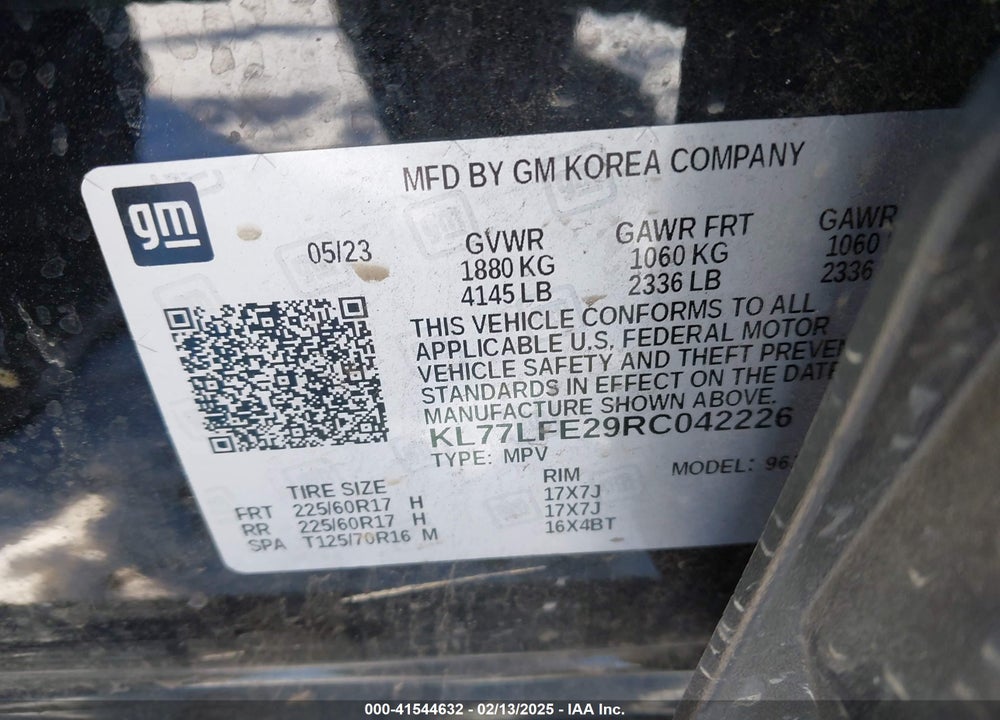 2024 CHEVROLET TRAX FWD SP VIN: KL77LFE29RC042226